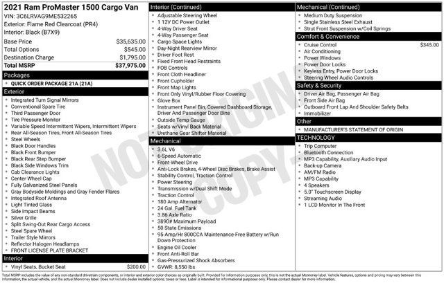 2021 RAM ProMaster Cargo Van
